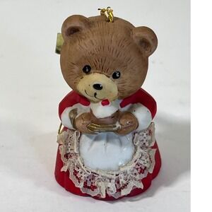 Jasco Handpainted Bisque Porcelain Teddy Bear Bell‎ Christmas Ornament